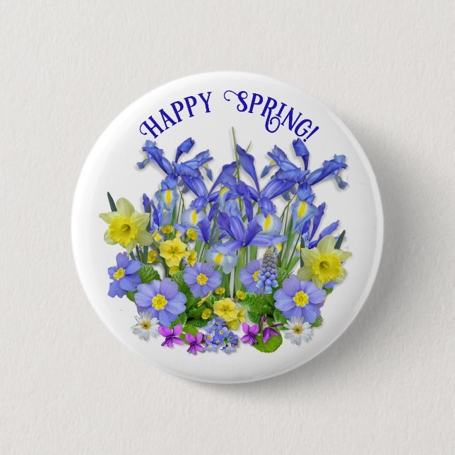 Custom Text Pretty Spring Flowers and Butterfles Button (Front)
