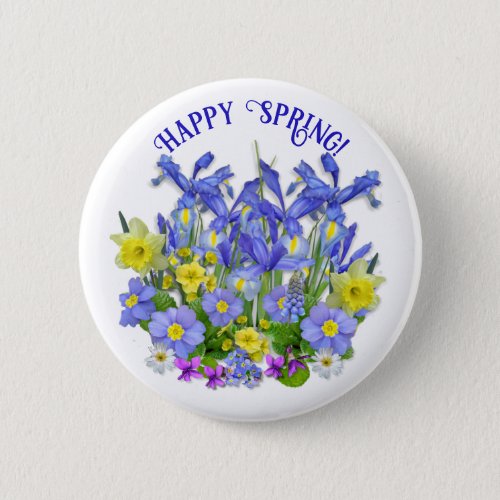 Custom Text Pretty Spring Flowers and Butterfles Button