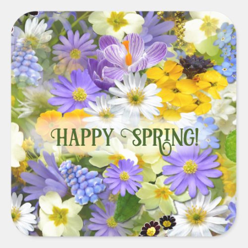 Custom Text Pretty Spring Flowers  Square Sticker