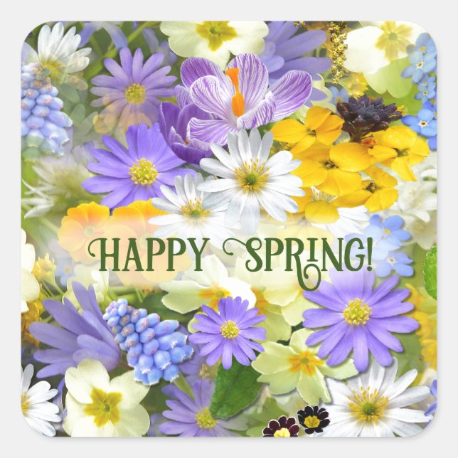 Custom Text Pretty Spring Flowers  Square Sticker (Front)