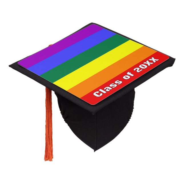 Custom Text Pride Flag Graduation Cap Topper (Angled)