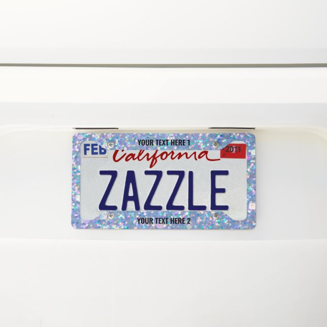 Custom Text Printed Glitter  Auto Car Accessory License Plate Frame (On Car)