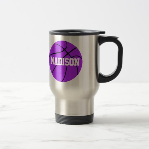 Custom Text Purple Basketball Stainless Steel Mug
