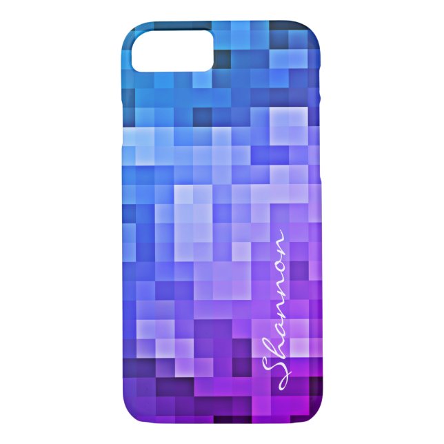 Custom Text Purple & Blue Pixels iPhone 7 case (Back)