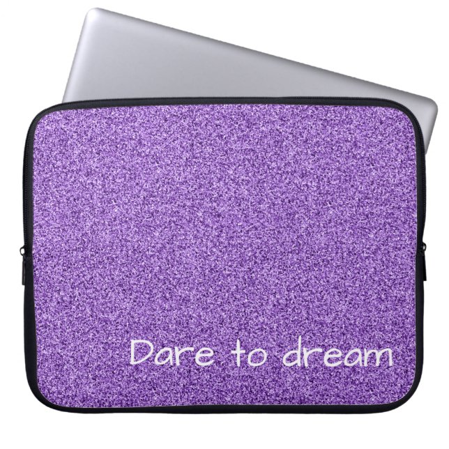 Custom text purple faux glitter laptop sleeve (Front)