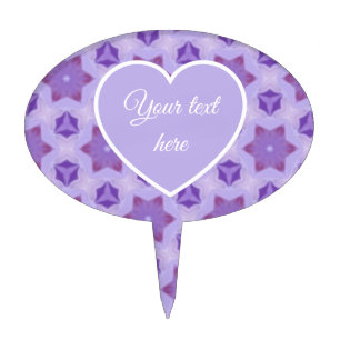 Custom Text Purple Kaleidoscope Heart Cake Topper