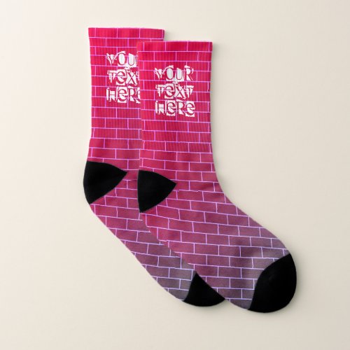 Custom Text Purple Pink Neon Socks Brick Wall