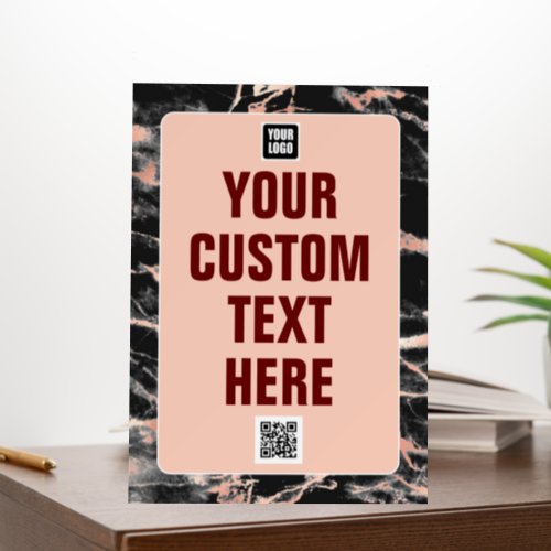 Custom Text QR Code Logo Black  Rose Gold Marble Foam Board