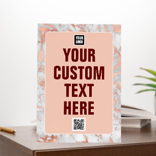 Custom Text, QR Code Logo White & Rose Gold Marble Foam Board