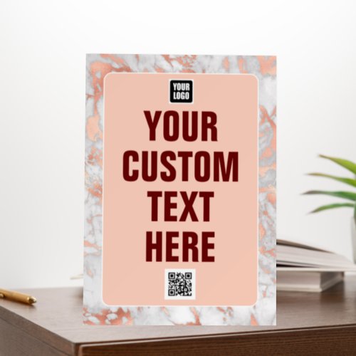 Custom Text QR Code Logo White  Rose Gold Marble Foam Board