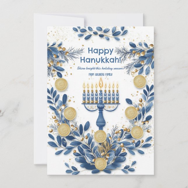 Custom text Radiant Hanukkah Blooms Holiday Card (Front)