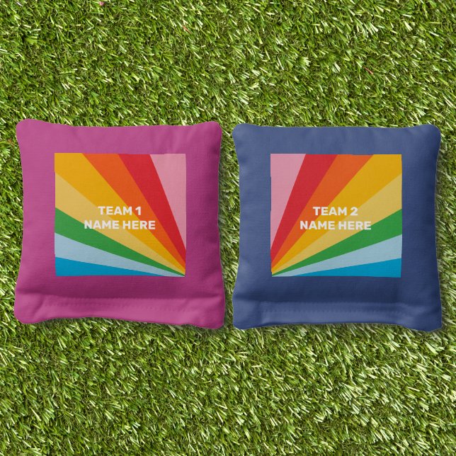Custom Text Rainbow Colors Cornhole Bags (Grass)