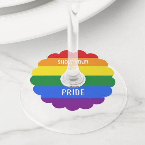 Custom text Rainbow Flag wine glass tags