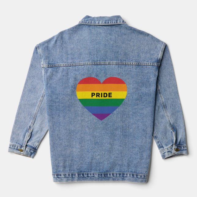 Custom Text Rainbow Heart Denim Jacket (Back)