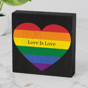 Custom Text Rainbow Heart Wooden Box Sign