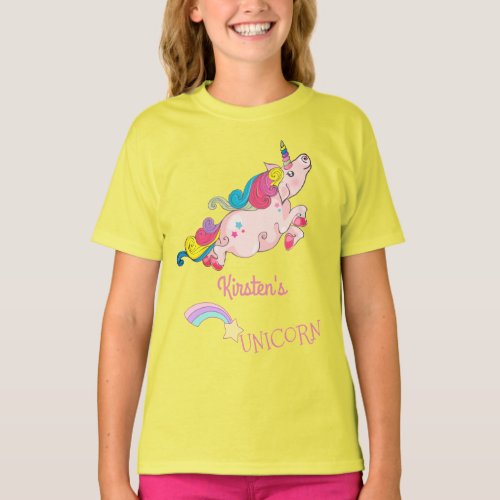 Custom Text Rainbow Kawaii Colorful Unicorn T_Shirt