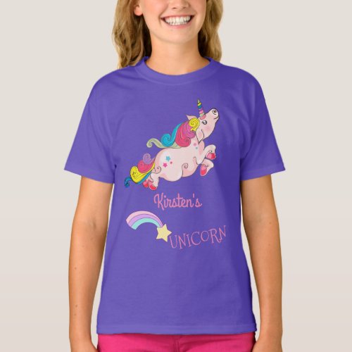Custom Text Rainbow Kawaii Colorful Unicorn T_Shirt