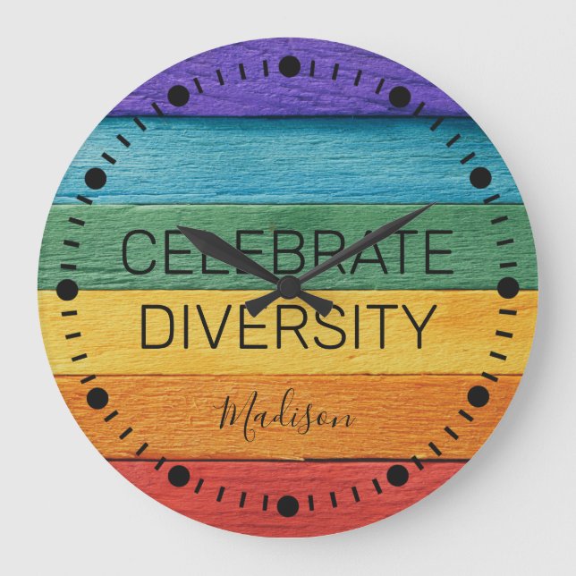Custom Text Rainbow Round Clock (Front)