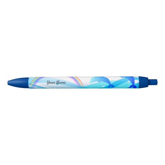 Custom Text Rainbow Summer Magic Blue Dolphins Pen (Front)