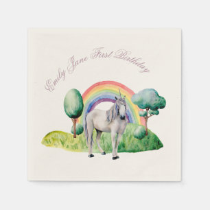 Custom Text Rainbow Unicorn Pink Birthday Party Napkins