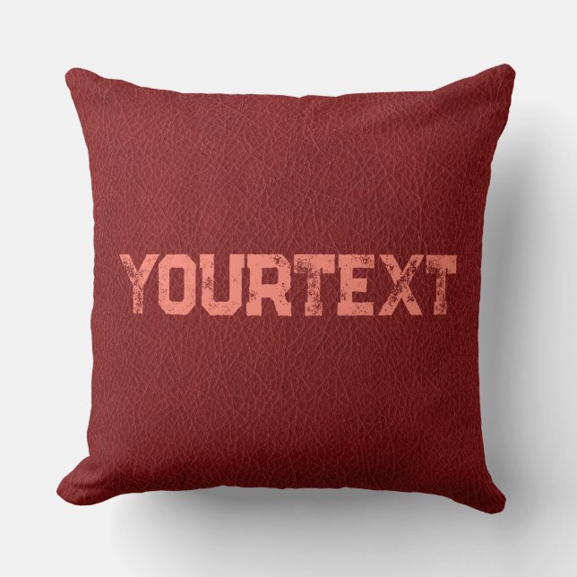 Custom Text Red Brown Leather Look Double Sided Throw Pillow (Front)
