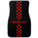 Custom Text Red Checkered Racing Stripe Car Mats Custom Text Red Checkered Racing Stripe Car Mats