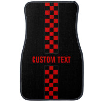 Custom Text Red Checkered Racing Stripe Car Mats Custom Text Red Checkered Racing Stripe Car Mats