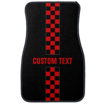 Custom Text Red Checkered Racing Stripe Car Mats by inkbrook at Zazzle