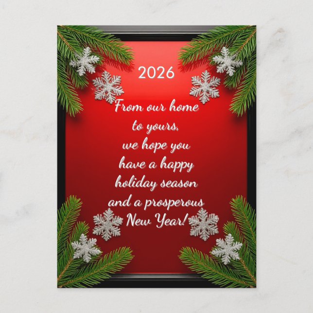 🎁 Custom Text Red Christmas Pine Frame Festive  Holiday Postcard (Front)