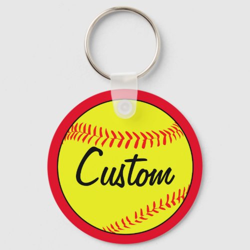 Custom Text Red Fastpitch Softball Team or Player Keychain