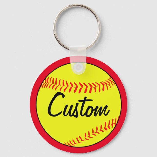 Custom Text Red Fastpitch Softball Team or Player Keychain (Front)