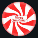 Custom Text Red Holiday Peppermint Merry Christmas Classic Round Sticker<br><div class="desc">Show off your sweet style with this custom text Holiday Peppermint Candy sticker. This design features the classic red and white striped candy with a box in the middle that says Merry Christmas in red print. This design is customizable! You can edit the text, font, and size. Just hit the...</div>