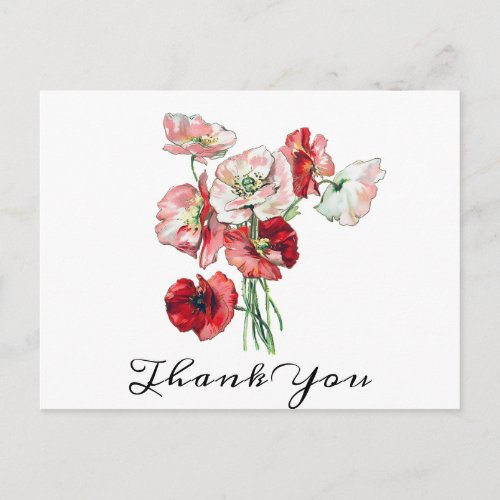 Custom Text RedPink Poppies Wedding Posy Thanks Postcard