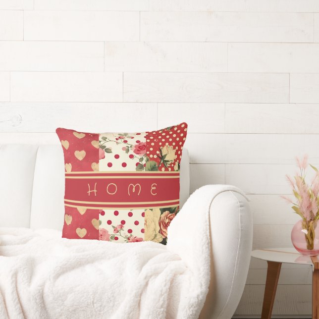 Custom Text Red Vintage Shabby Chic  Throw Pillow (Couch)