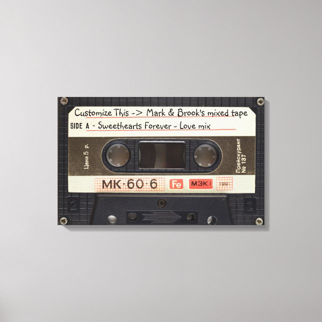 Custom Text / Retro Love Music Cassette Mixtape Canvas Print (Front)