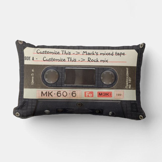 Custom Text / Retro Love Music Cassette Mixtape Lumbar Pillow (Front)