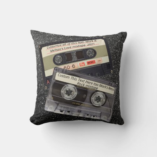 Custom Text  Retro Love Music Cassette Mixtape Throw Pillow