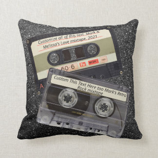 Custom Text | Retro Love Music Cassette Mixtape Throw Pillow