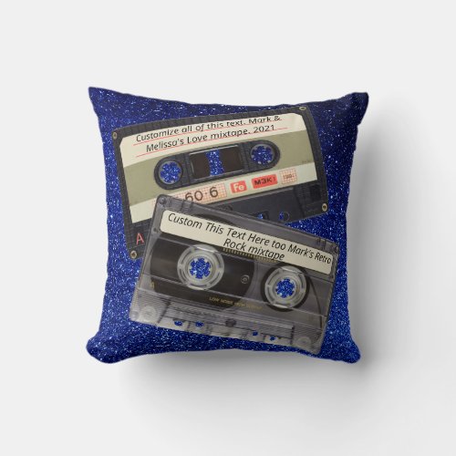 Custom Text  Retro Love Music Cassette Mixtape Throw Pillow