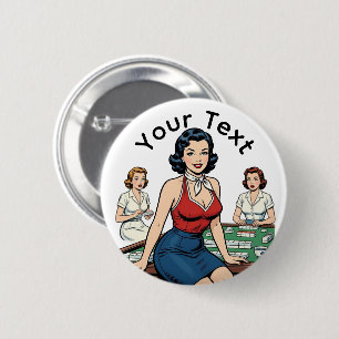 Custom Text Retro Mahjong Vintage Game Night gift Button