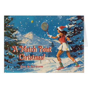🎾🎄Custom text, retro Tennis Snowy Serve Cards
