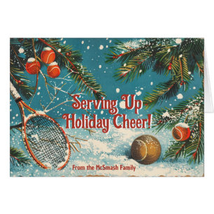 🎾🎄Custom text, retro Tennis Tidings Cards