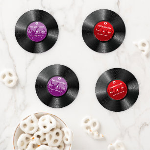Custom text retro vintage cool vinyl record, coaster set