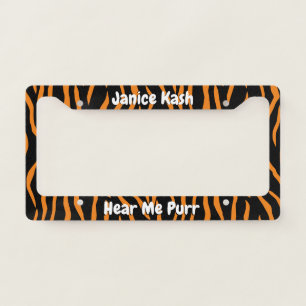 Custom Text Reverse Tiger Pattern License Plate Frame