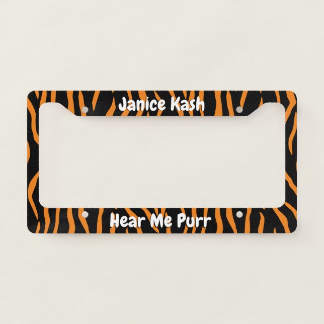 Custom Text Reverse Tiger Pattern License Plate License Plate Frame (Front)