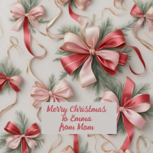 Custom text ribbon and bows Christmas