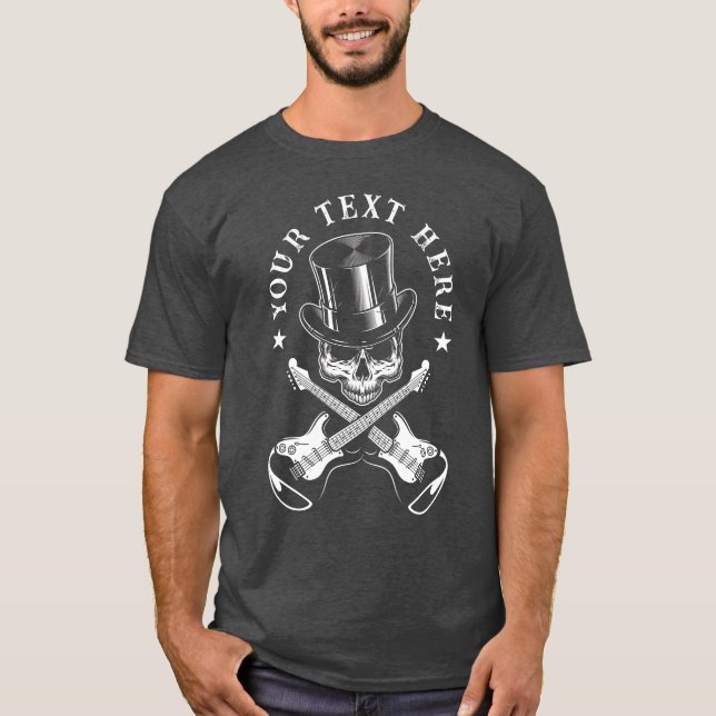 Custom Text Rock & Roll Skull with Crossed Guitars T-Shirt (Front)
