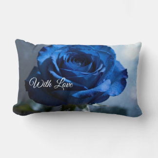 Custom Text – Romantic Blue Rose Floral Gift  Lumbar Pillow