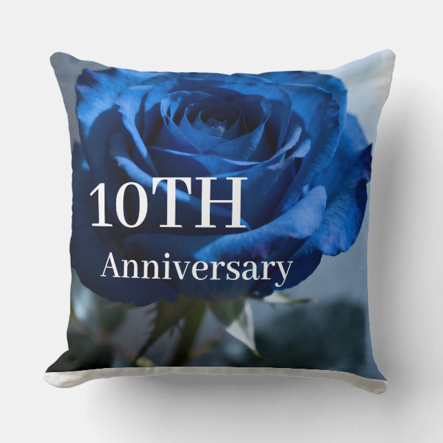 Custom Text – Romantic Blue Rose Floral Gift  Throw Pillow (Front)