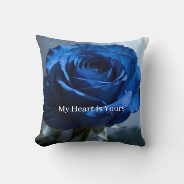 Custom Text – Romantic Blue Rose Floral Gift  Throw Pillow (Front)